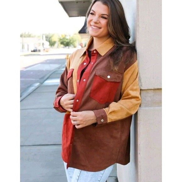 Hyfve Shacket Size L Feeling Of Fall Colorblock Snap closure Pockets - Picture 1 of 6